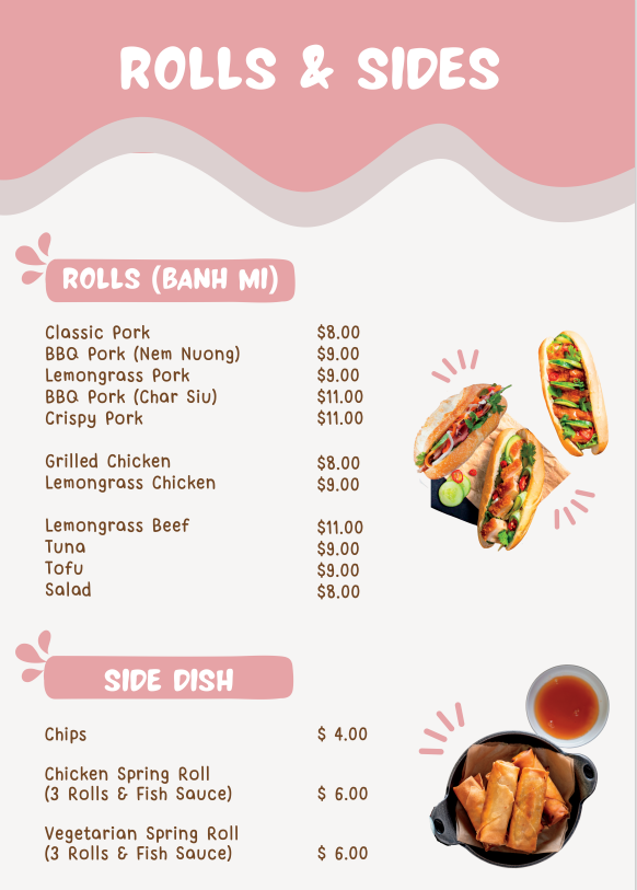 Menu, Blossom Roll and Bowl