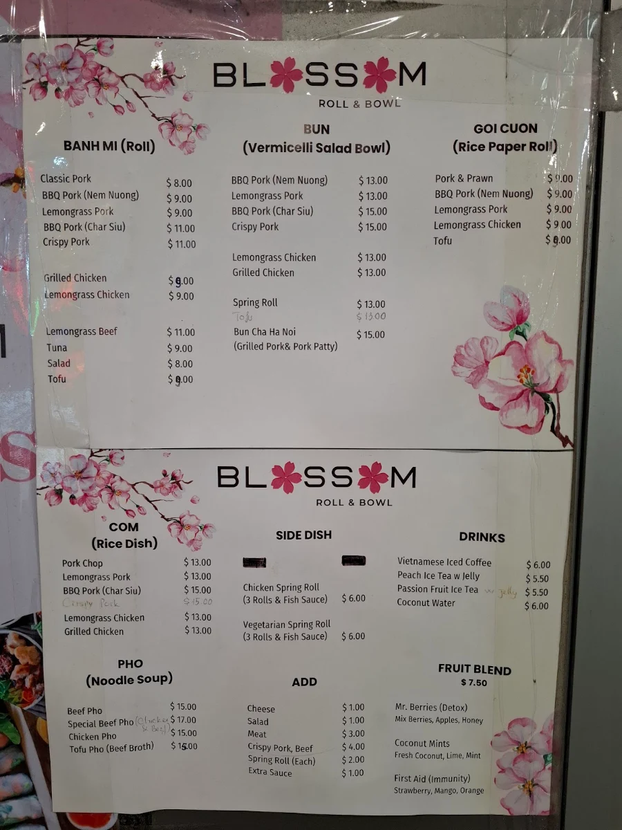Menu, Blossom Roll and Bowl