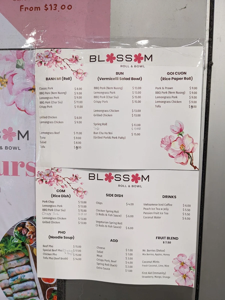 Menu, Blossom Roll and Bowl