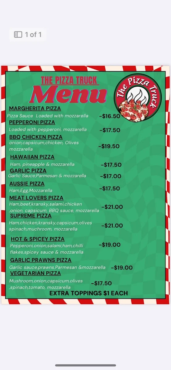 Menu, The Pizza Truck