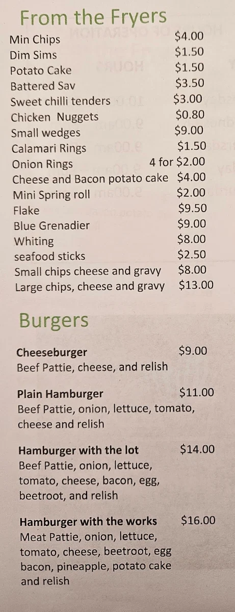 Menu, Cafe 13