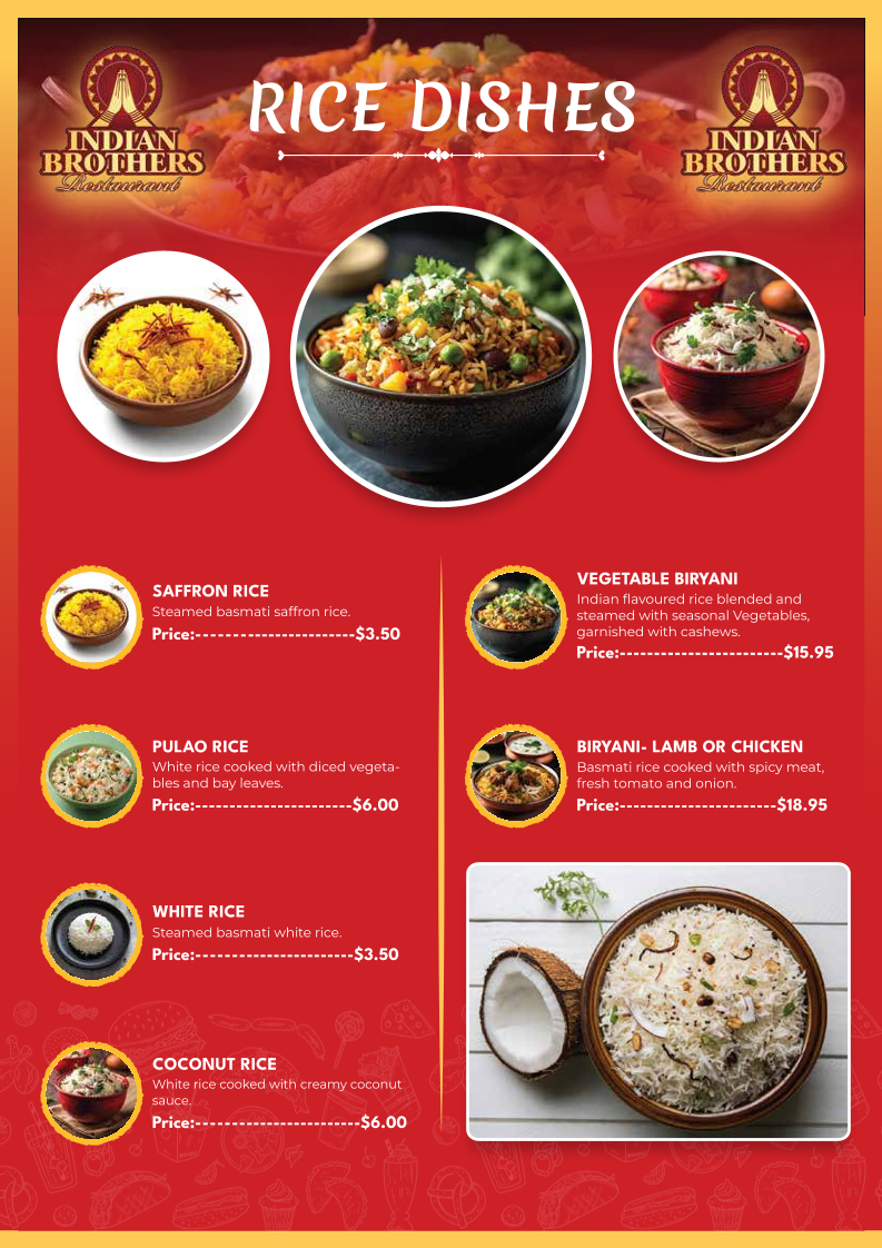 Menu, Indian Brothers Restaurant