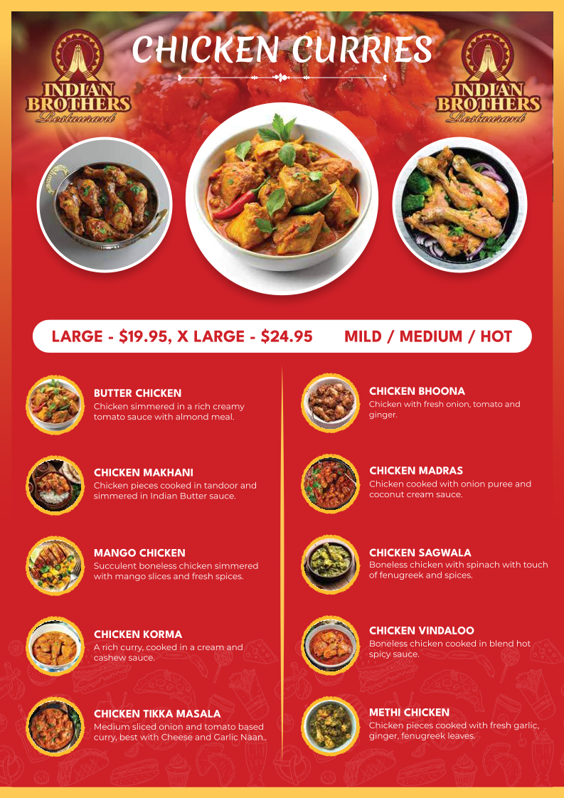 Menu, Indian Brothers Restaurant