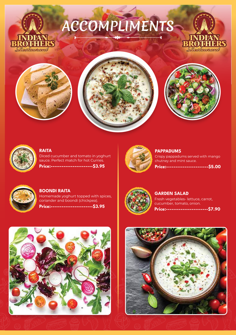 Menu, Indian Brothers Restaurant