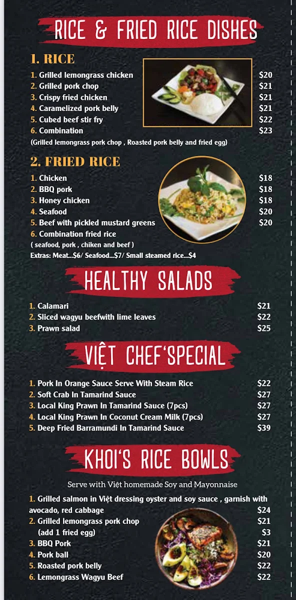 Menu, PHO777 Vietnamese Cuisine