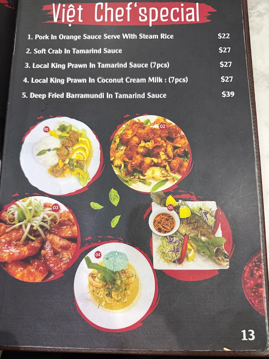 Menu, PHO777 Vietnamese Cuisine