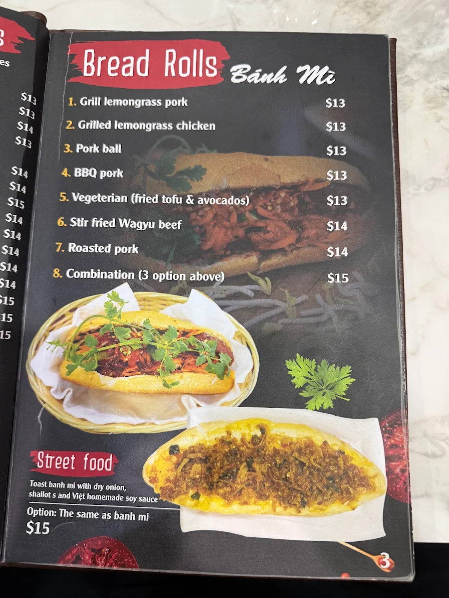 Menu, PHO777 Vietnamese Cuisine