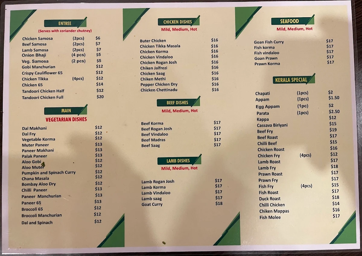 Menu, Curry Leaves