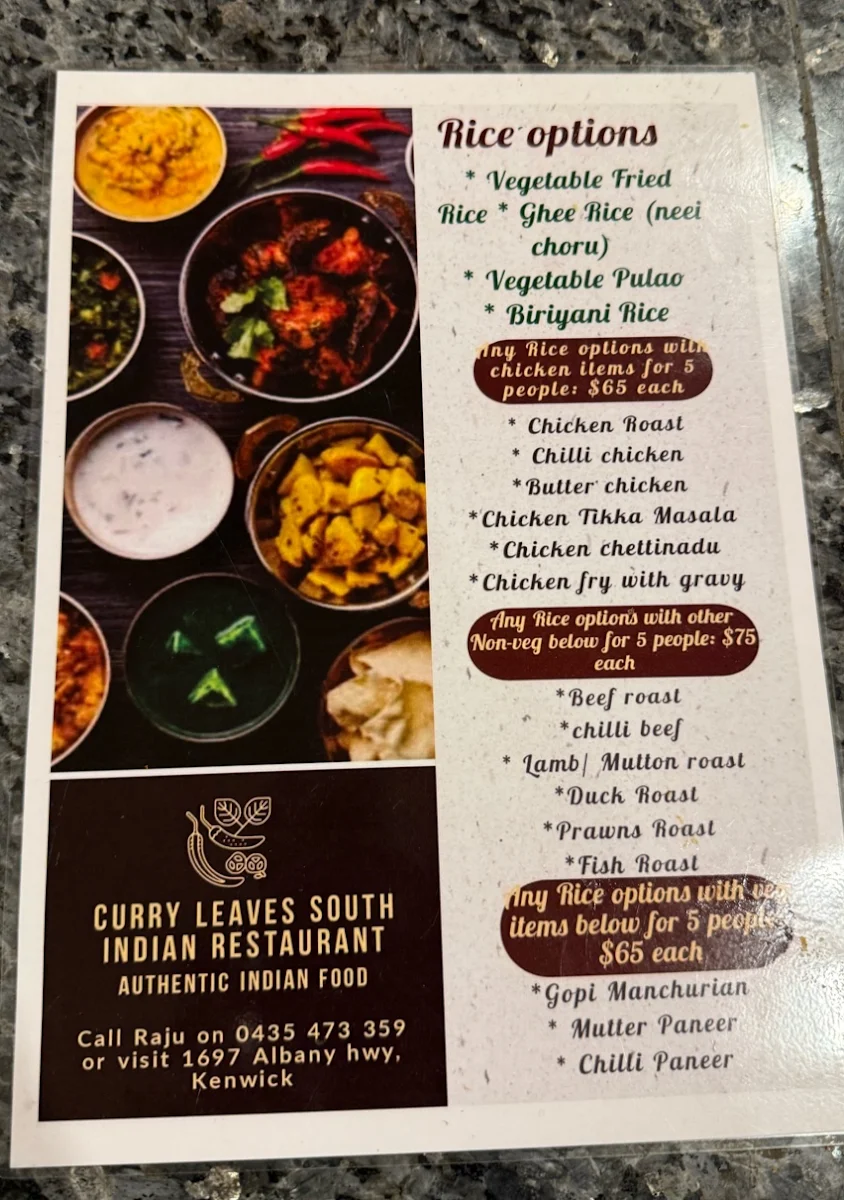 Menu, Curry Leaves