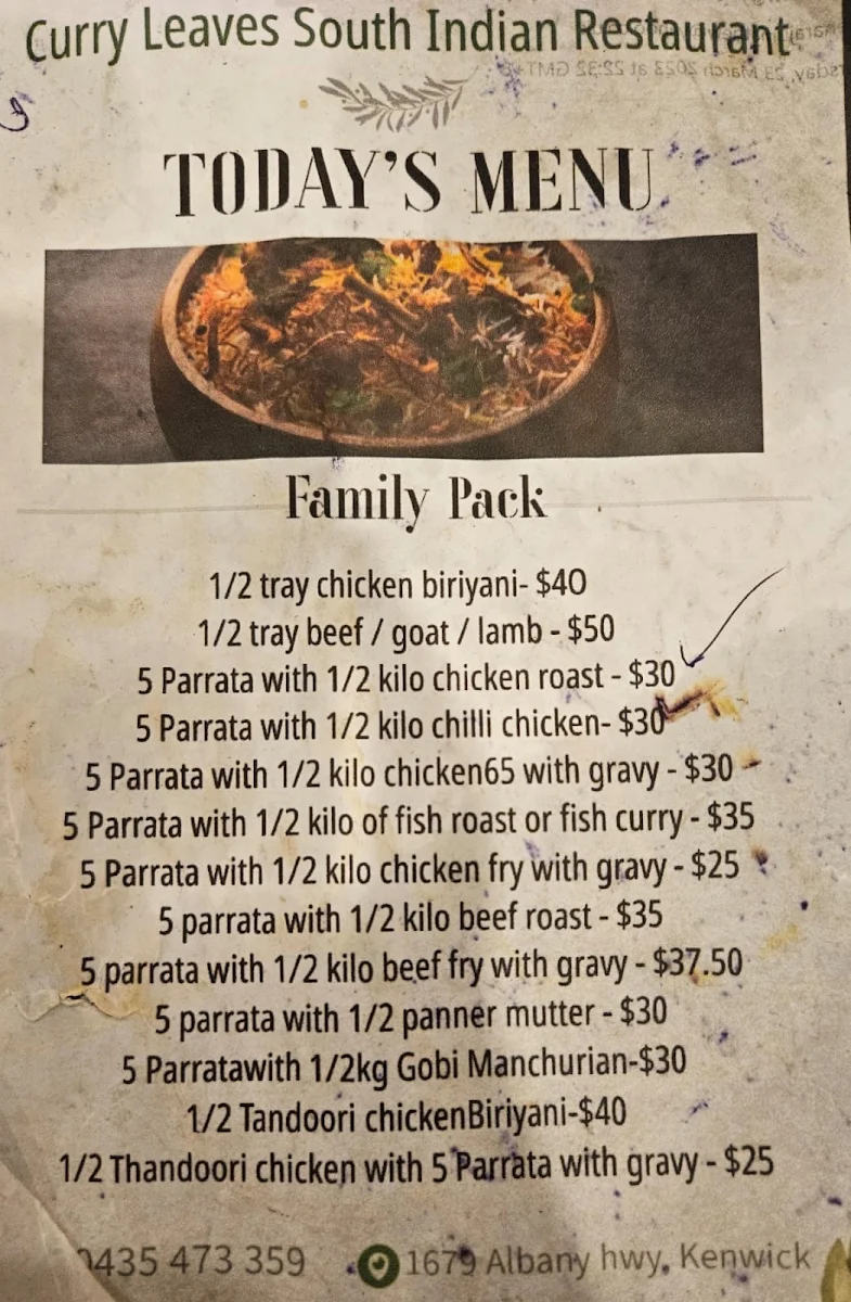 Menu, Curry Leaves