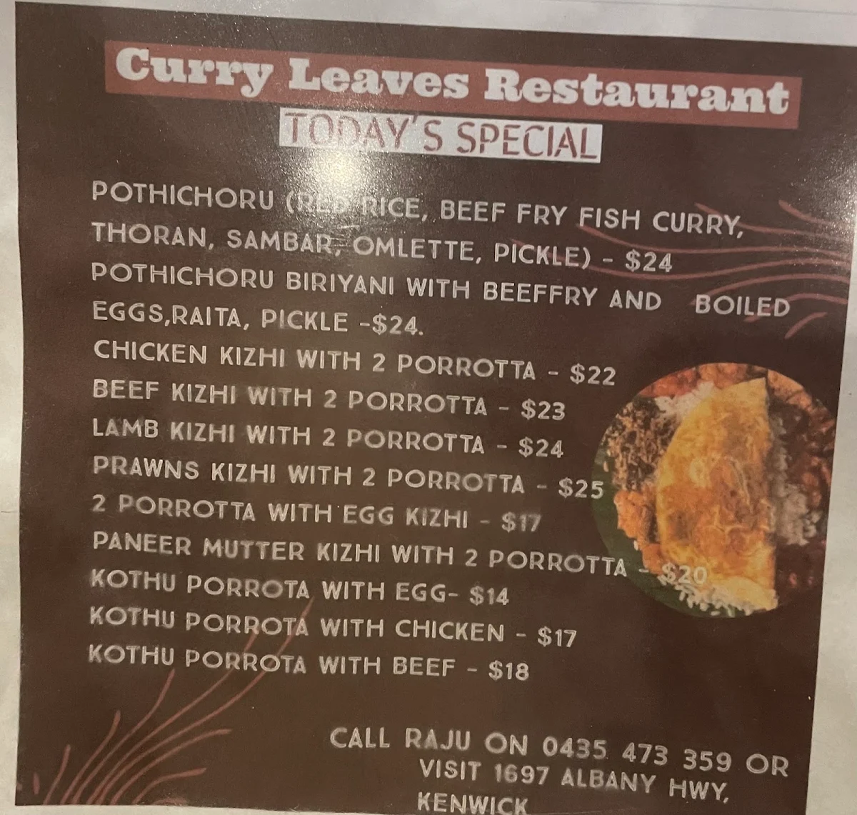 Menu, Curry Leaves