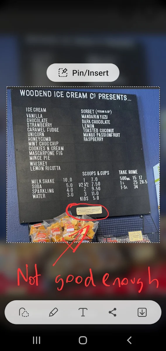 Menu, Woodend Ice Cream Co.