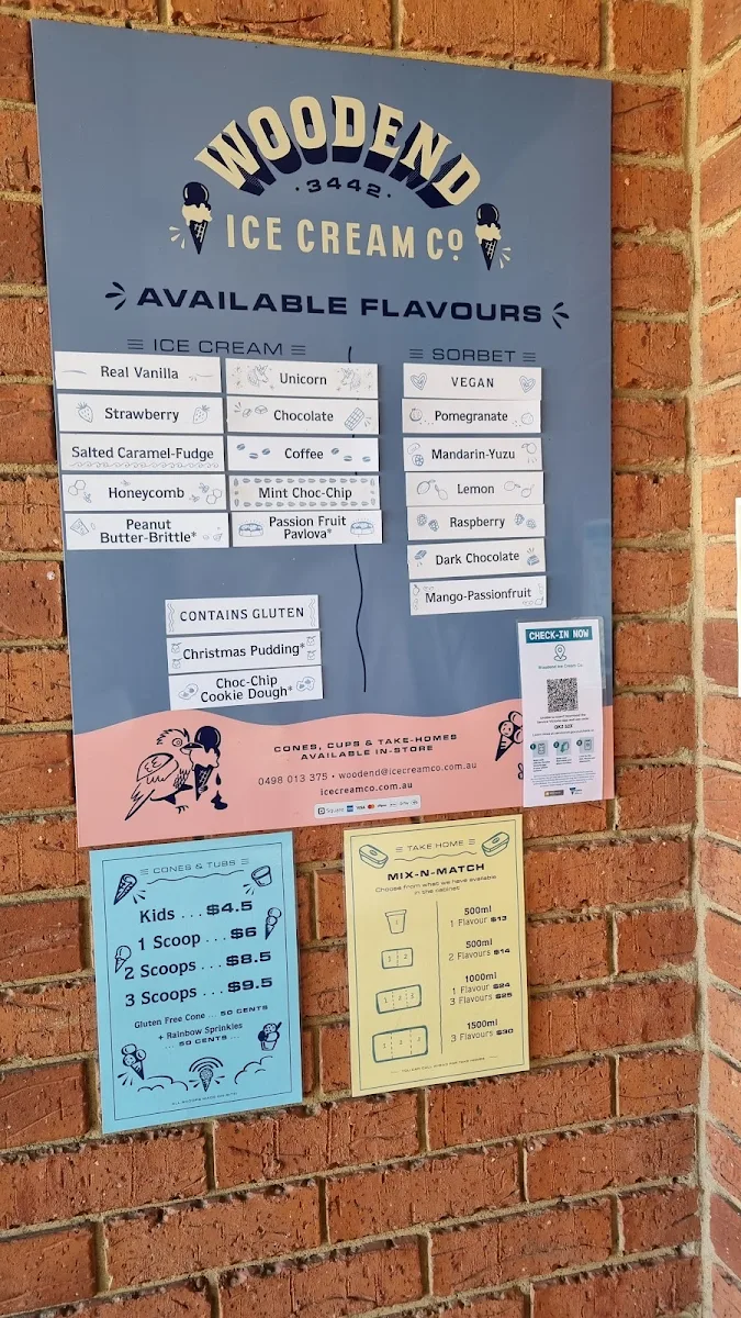 Menu, Woodend Ice Cream Co.