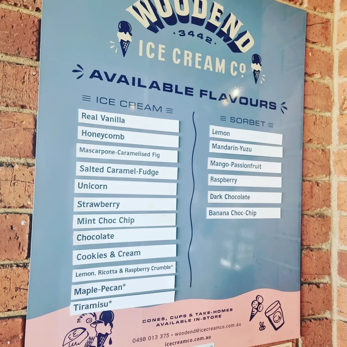 Menu, Woodend Ice Cream Co.