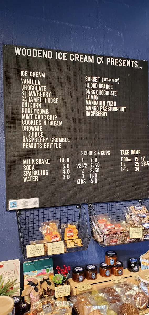 Menu, Woodend Ice Cream Co.