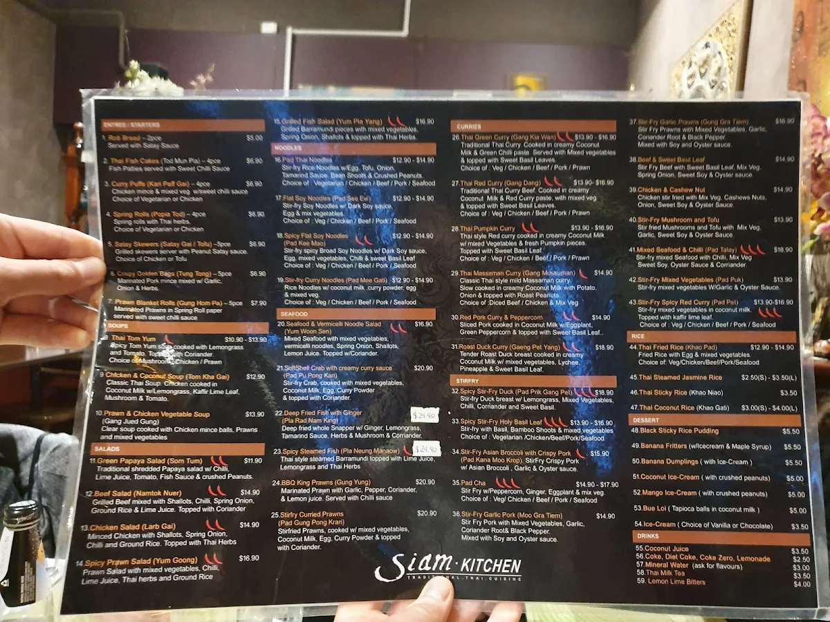 Menu, Siam Kitchen