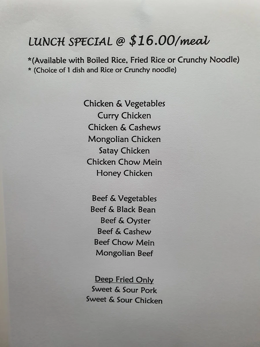Menu, May & Seng Chinese Take Away