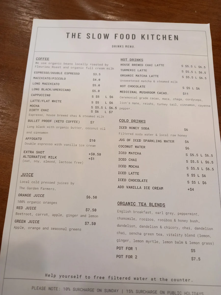 Menu, The Slow Food Kitchen