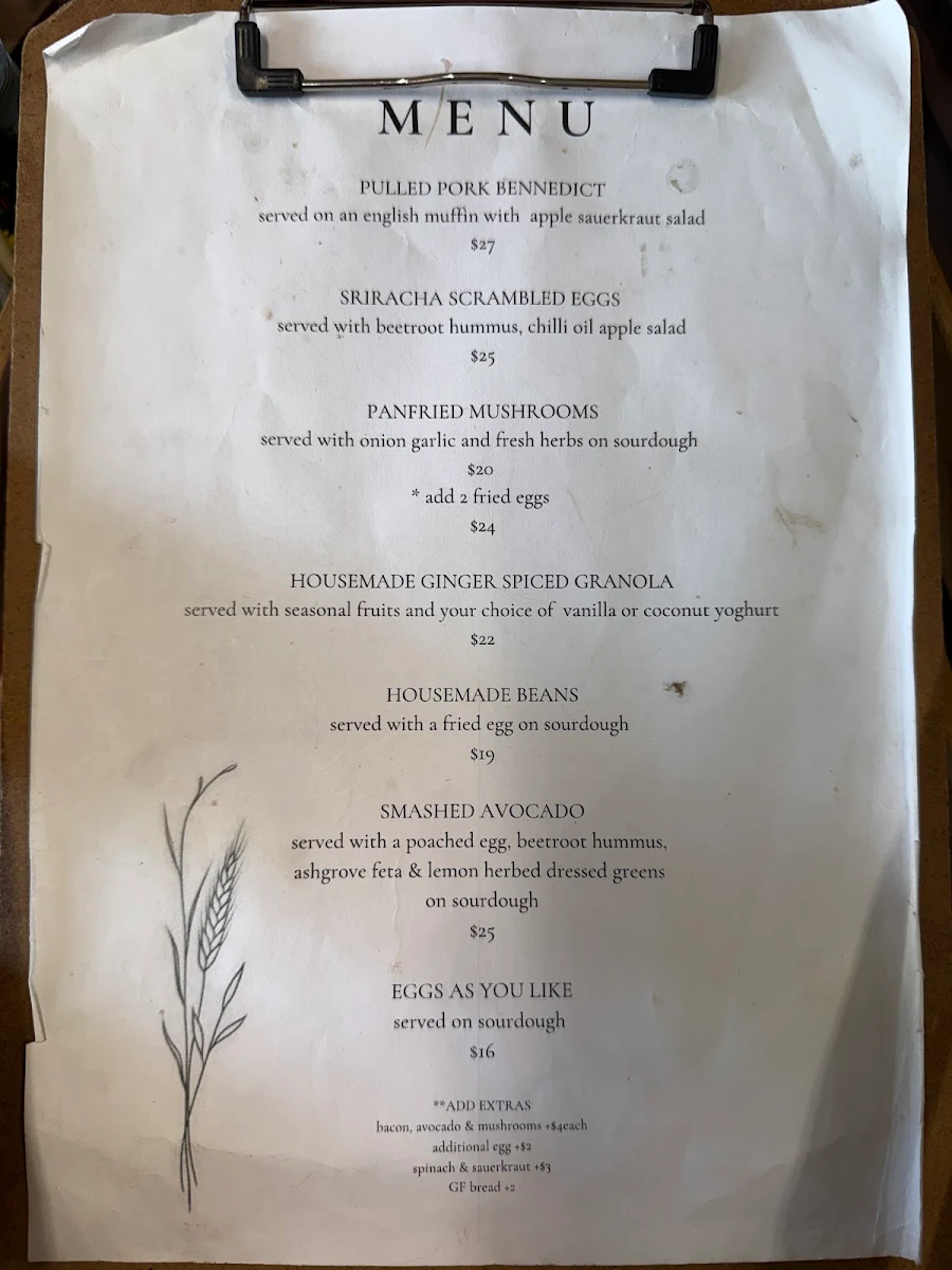 Menu, The peasants pantry