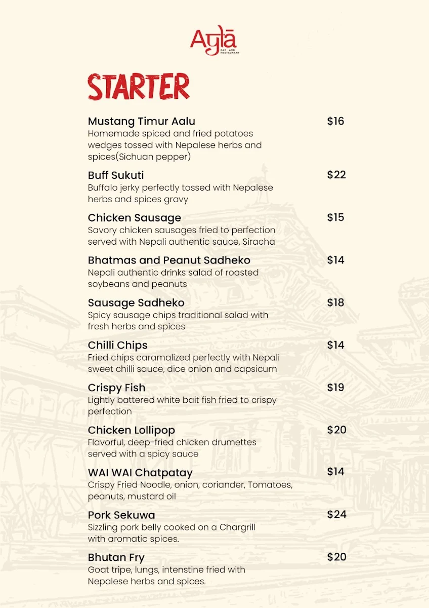 Menu, Ayla Bar & Restaurant