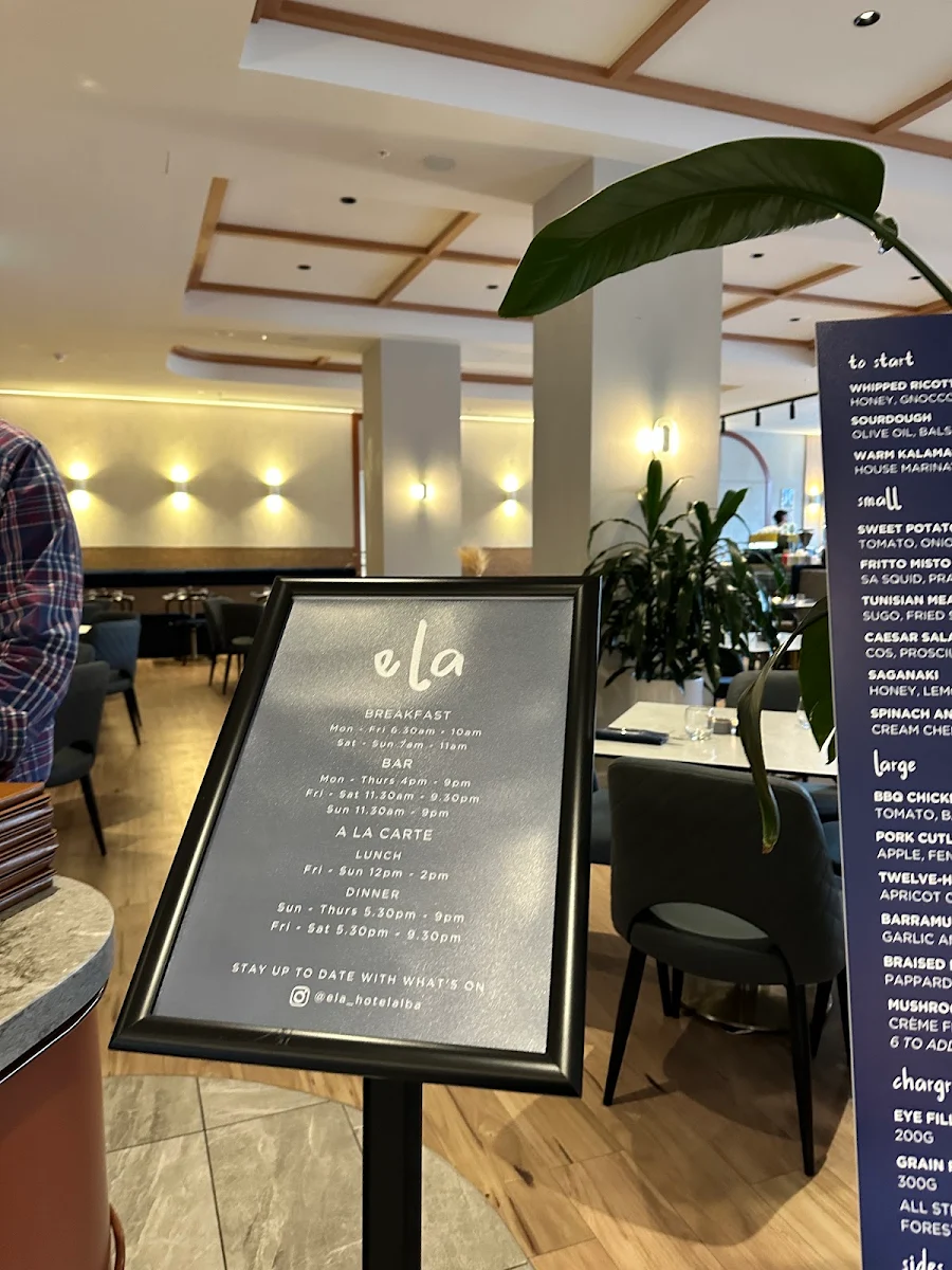 Menu, ela at Hotel Alba