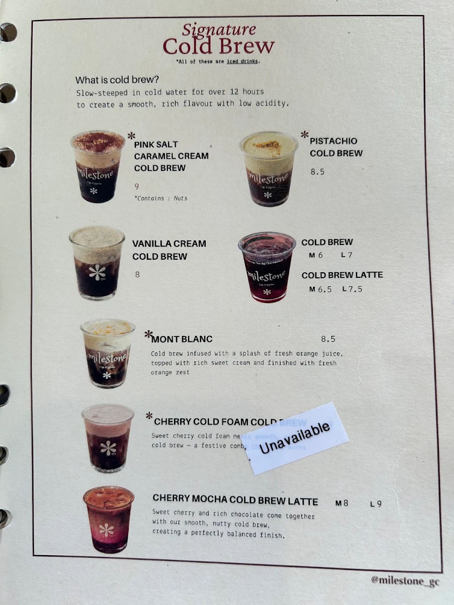 Menu, Milestone Cafe & Kitchen