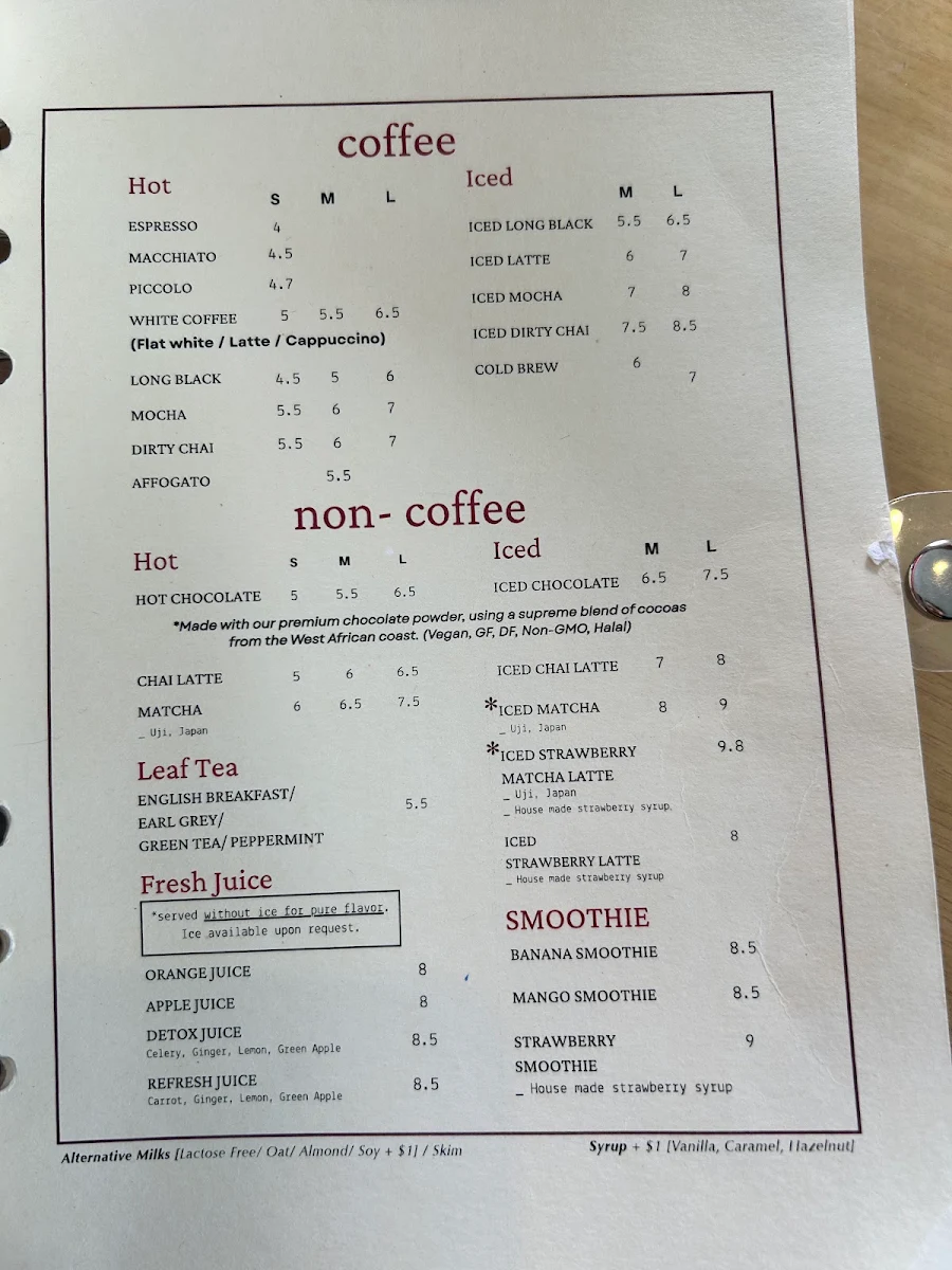 Menu, Milestone Cafe & Kitchen