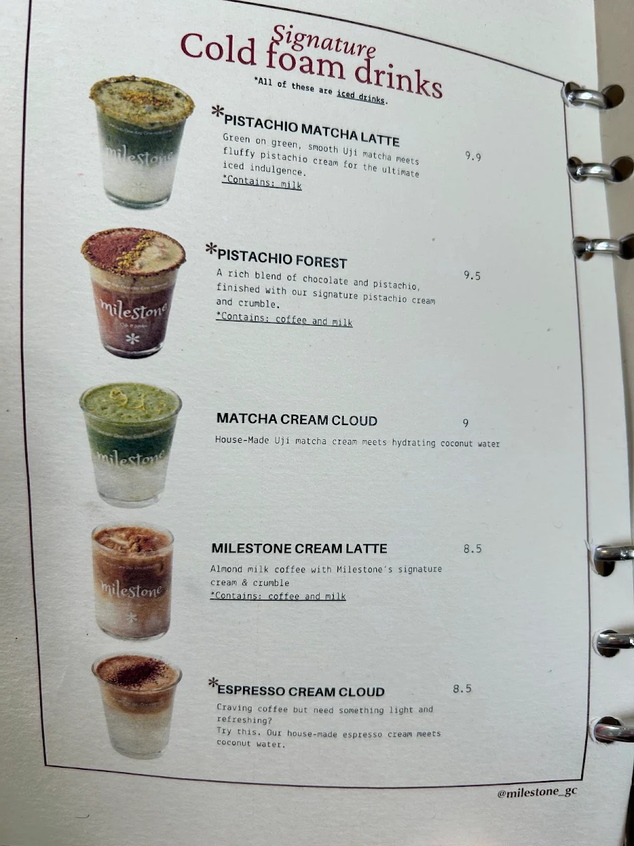 Menu, Milestone Cafe & Kitchen