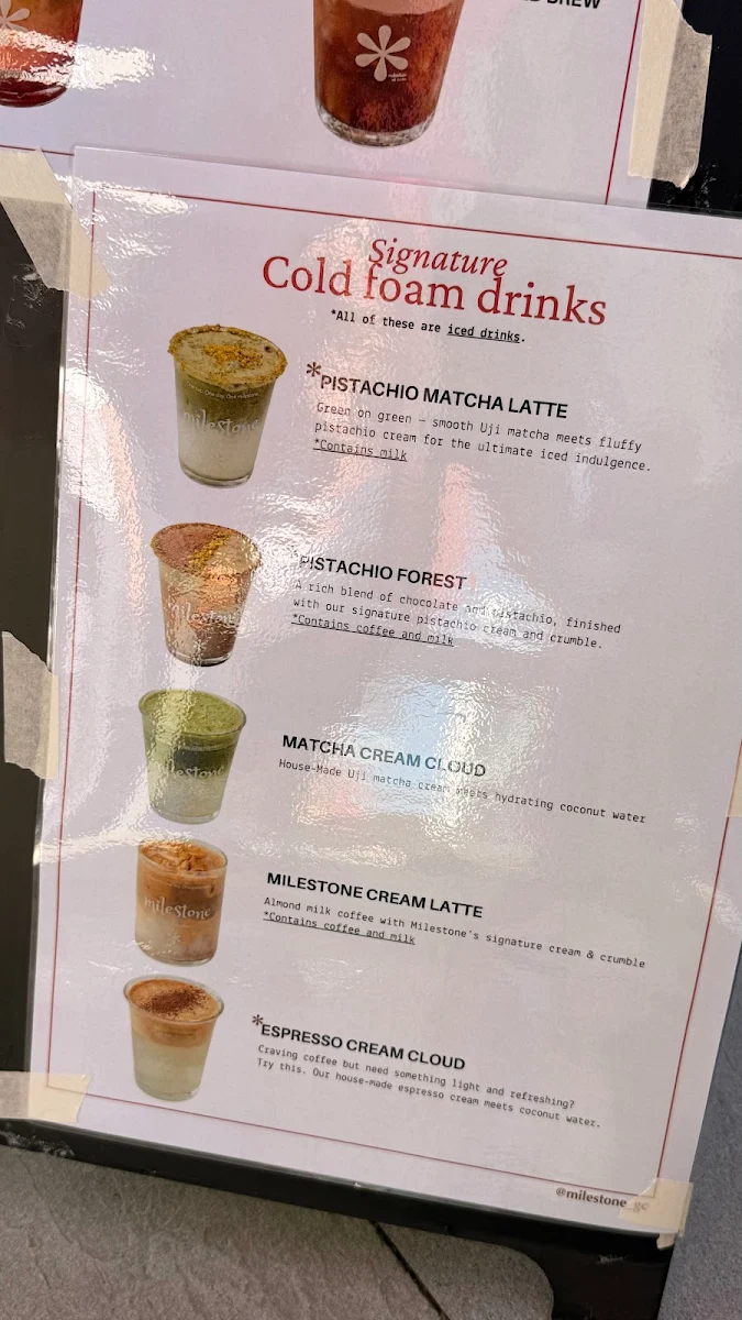 Menu, Milestone Cafe & Kitchen