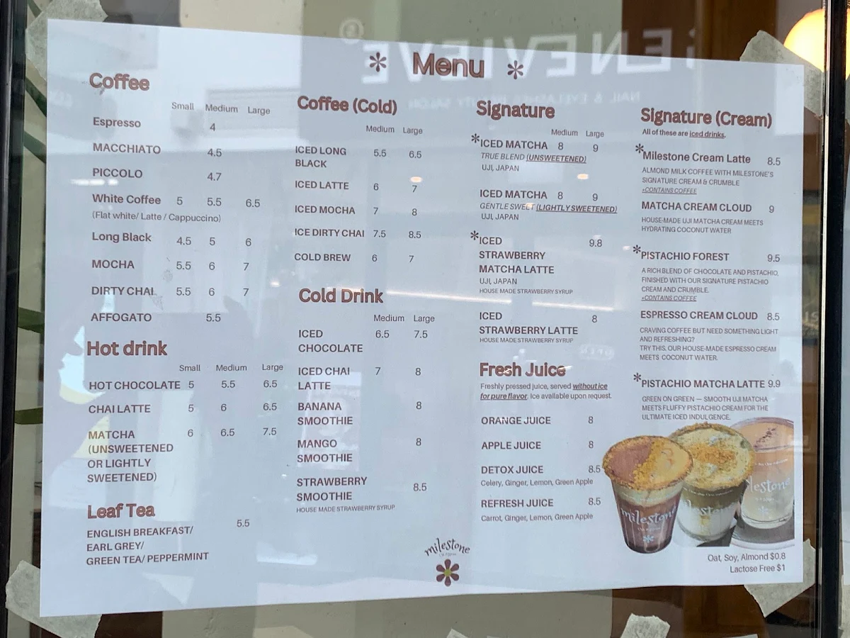 Menu, Milestone Cafe & Kitchen