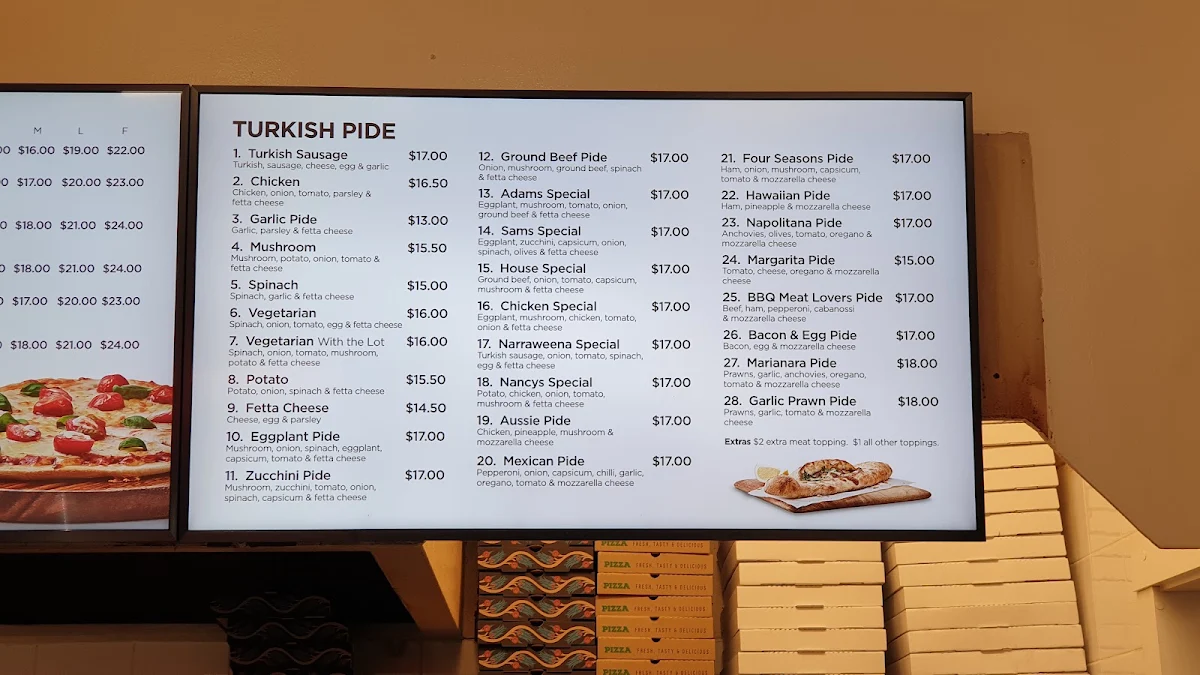 Menu, Narraweena Pizza Pida & Kebab House