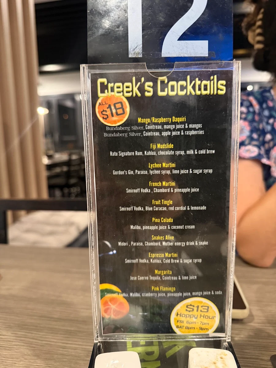 Menu, The Creek Tavern