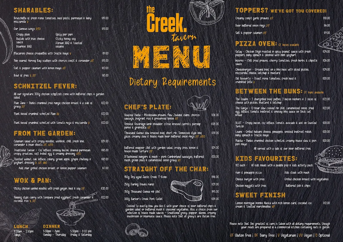 Menu, The Creek Tavern