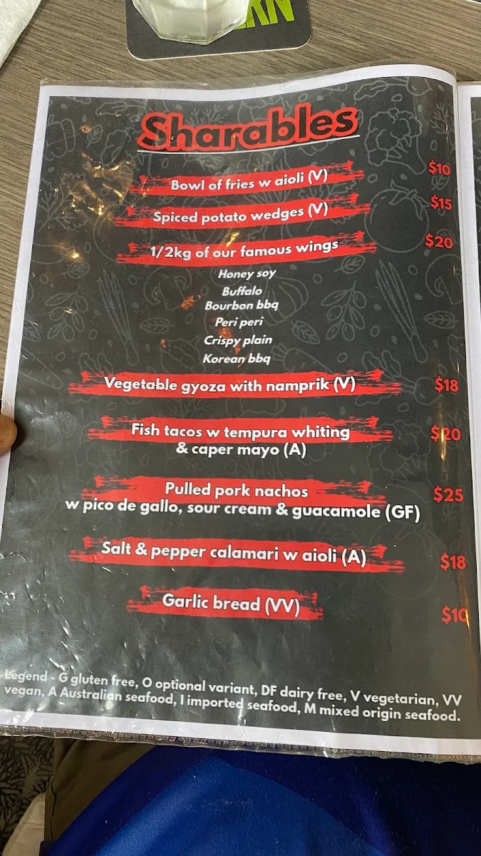 Menu, The Creek Tavern