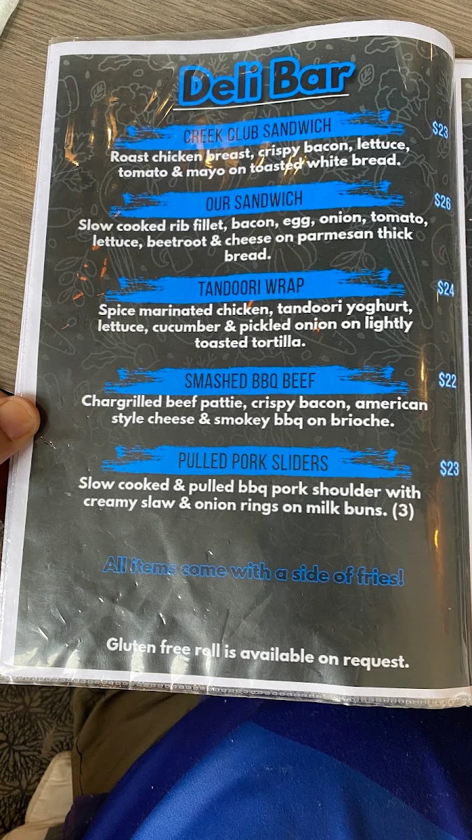 Menu, The Creek Tavern