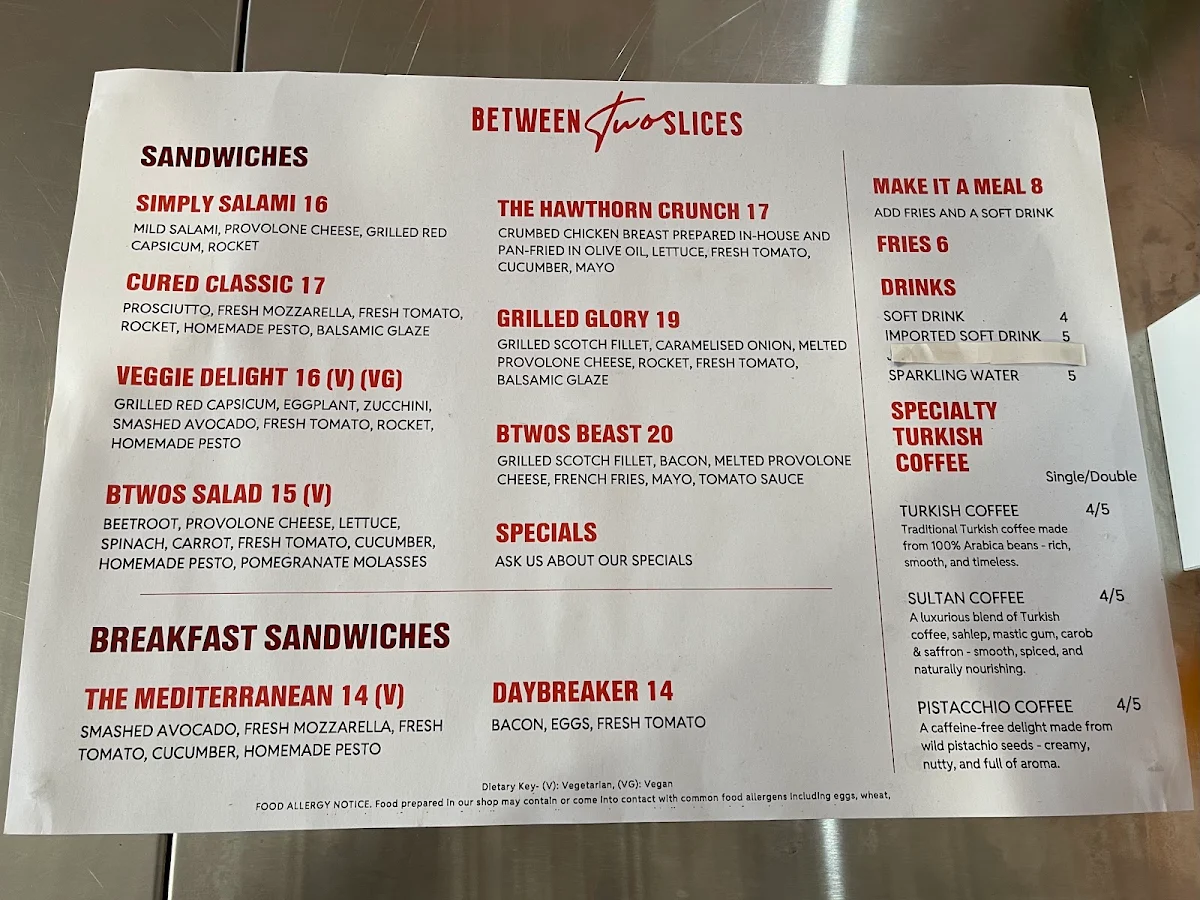 Menu, Between Two Slices (BtwoS)