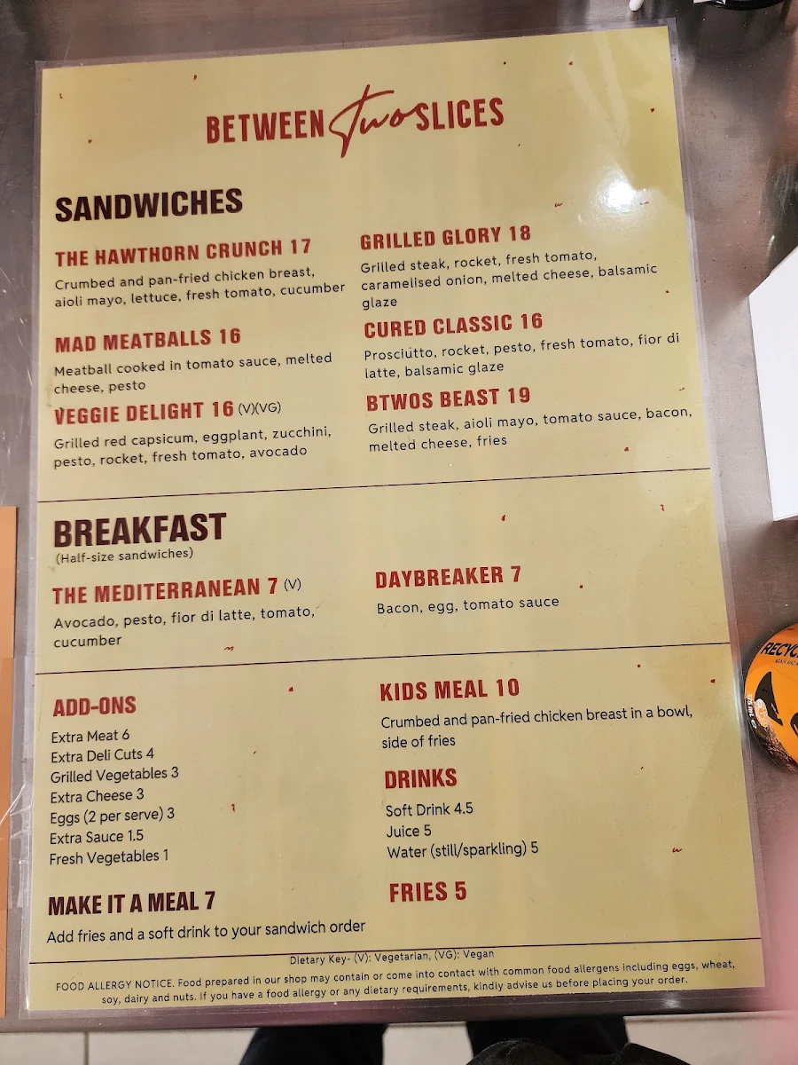 Menu, Between Two Slices (BtwoS)