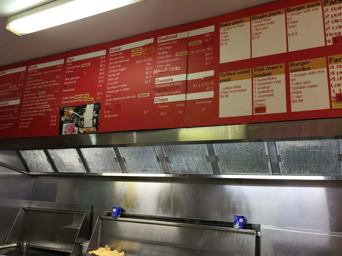 Menu, Gladstone Park Fish & Chips