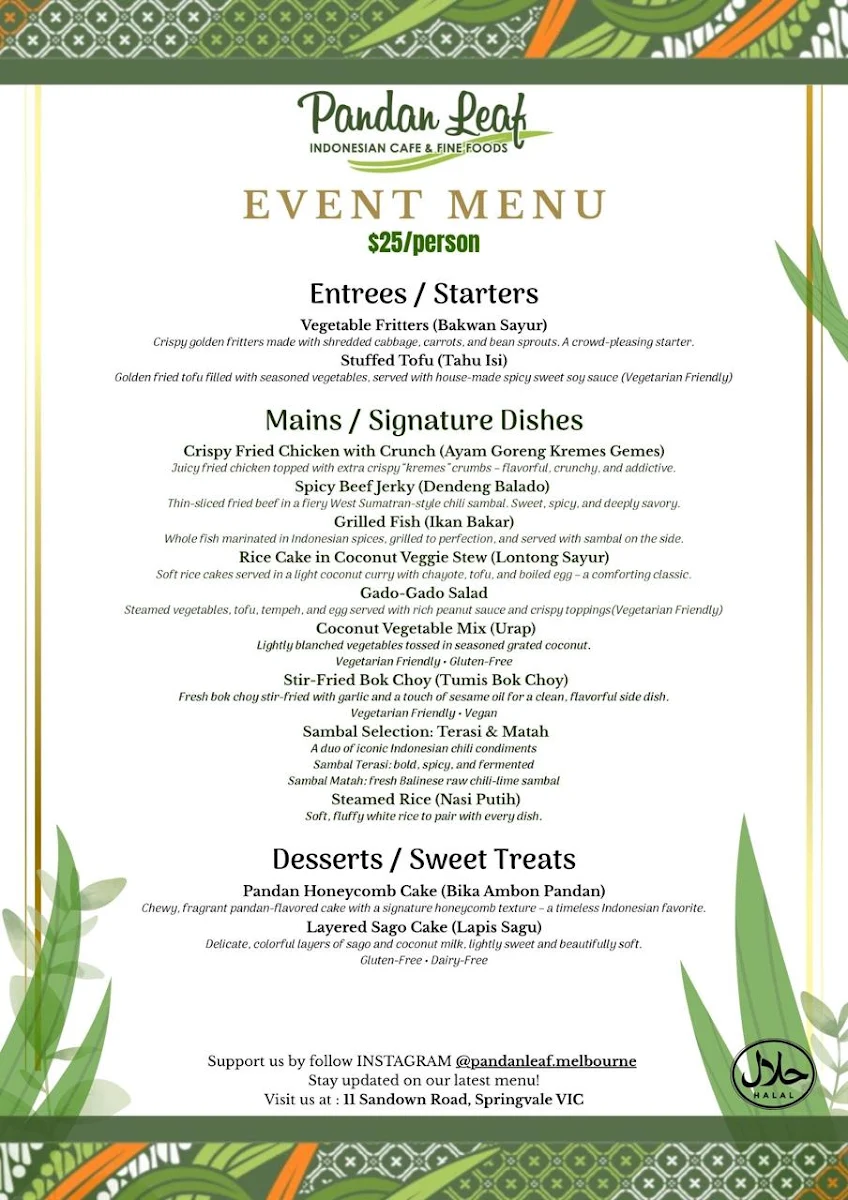 Menu, PandanLeaf Indonesia Cafe & Fine Foods