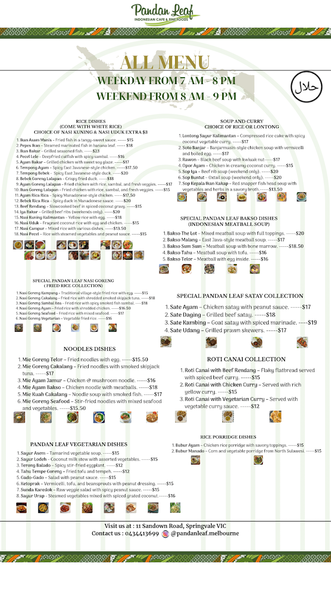 Menu, PandanLeaf Indonesia Cafe & Fine Foods