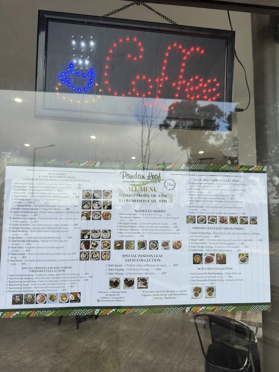 Menu, PandanLeaf Indonesia Cafe & Fine Foods