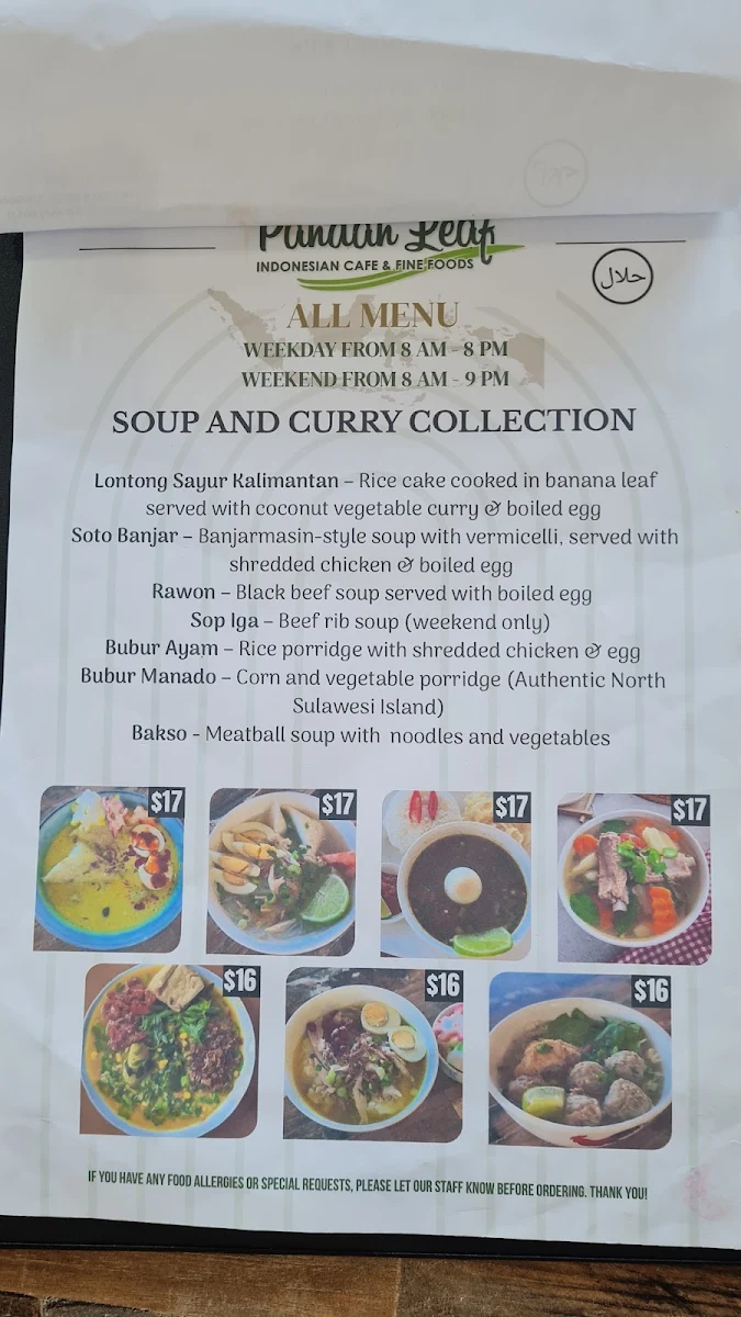 Menu, PandanLeaf Indonesia Cafe & Fine Foods