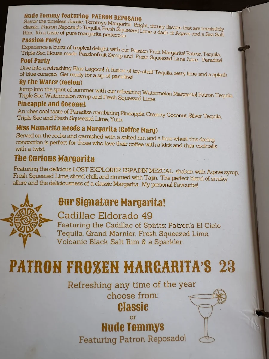 Menu, nude amigos kingscliff