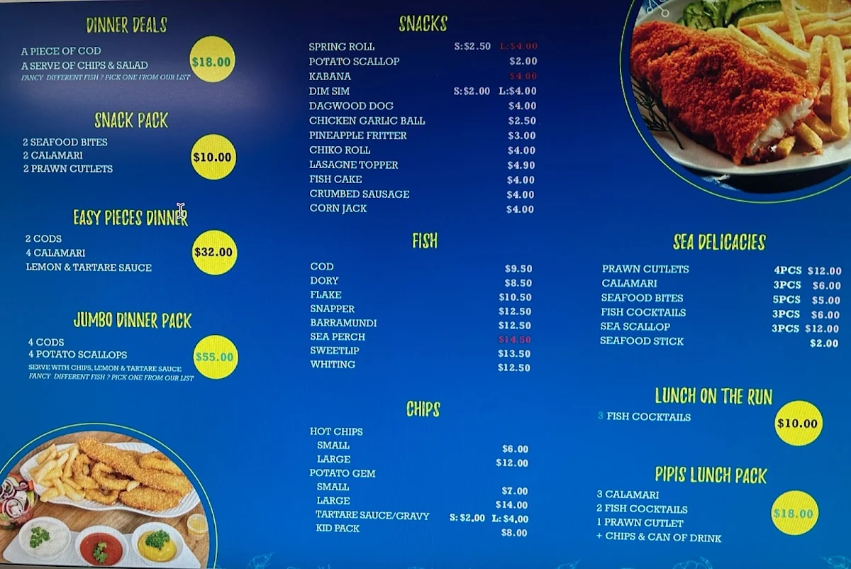 Menu, Pipis Seafood