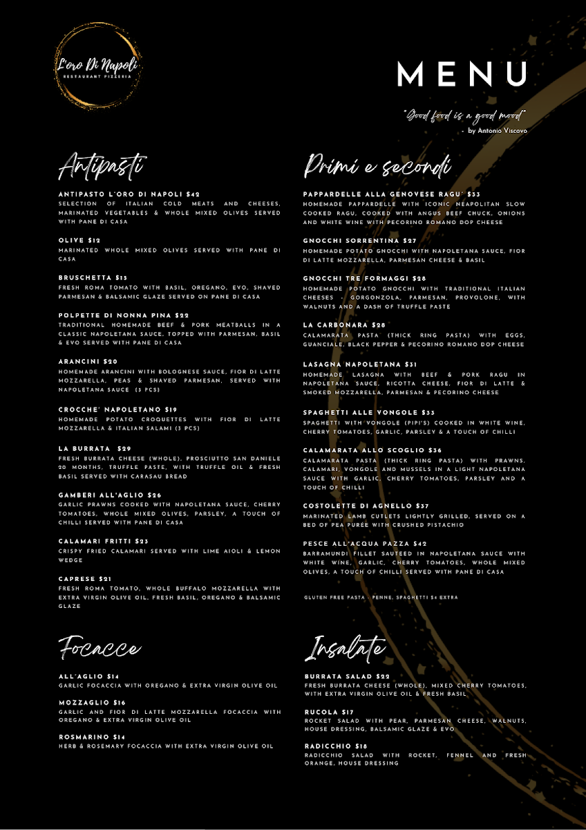 Menu, L'oro Di Napoli