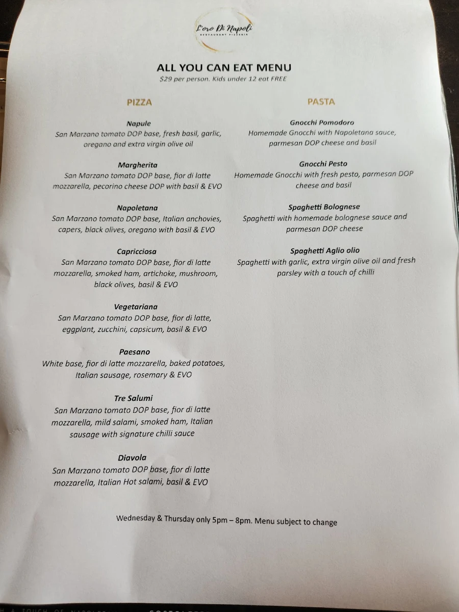 Menu, L'oro Di Napoli