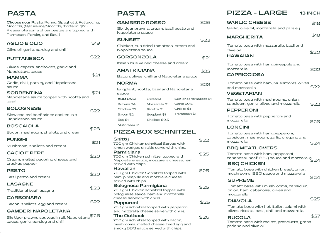 Menu, Loncini's Kitchen (Italian Takeaway)