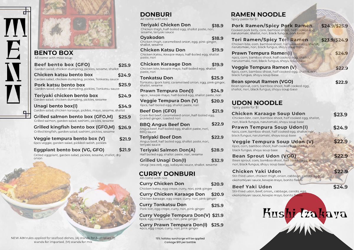 Menu, Kushi Japanese
