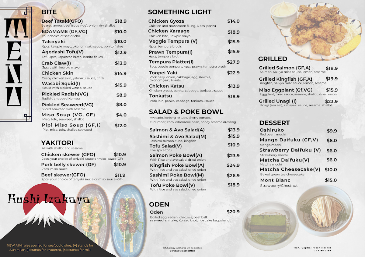 Menu, Kushi Japanese