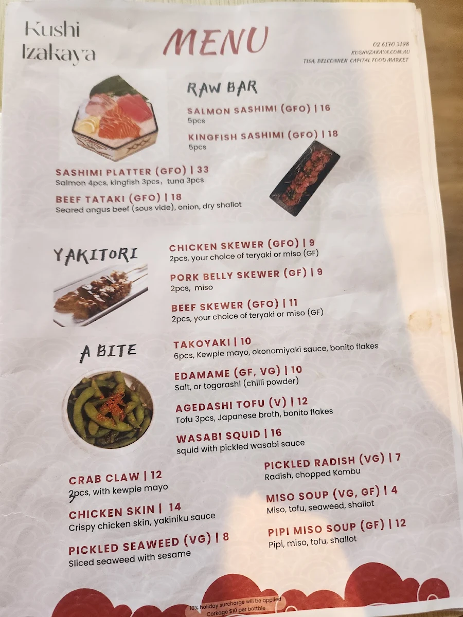 Menu, Kushi Japanese